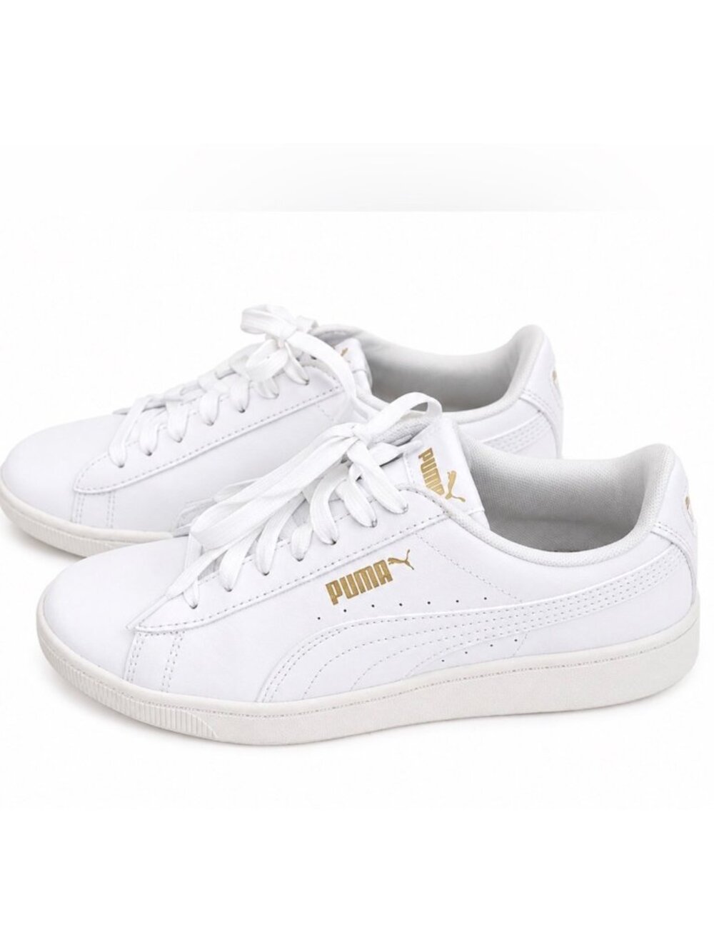 Puma Vikky V2 Lthr Womens White Sneakers With Gold Logo Size 7 US SoftFoam+ Inso
